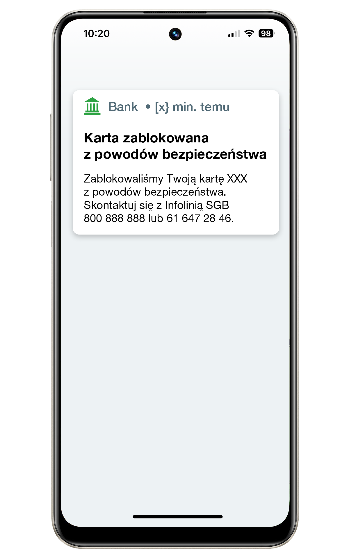 Jeśli zablokujemy Twoją kartę, otrzymasz dodatkowo wiadomość: Image